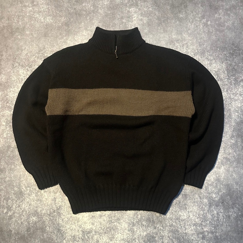 Vintage GAP Men's Black & Brown Stripe 1/4‎ Zip Wool Sweater Size L